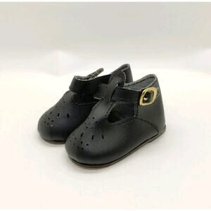 Playhouse Collection Doll Shoes Black Leather Gold Buckle Ankle Strap 2.5" Long